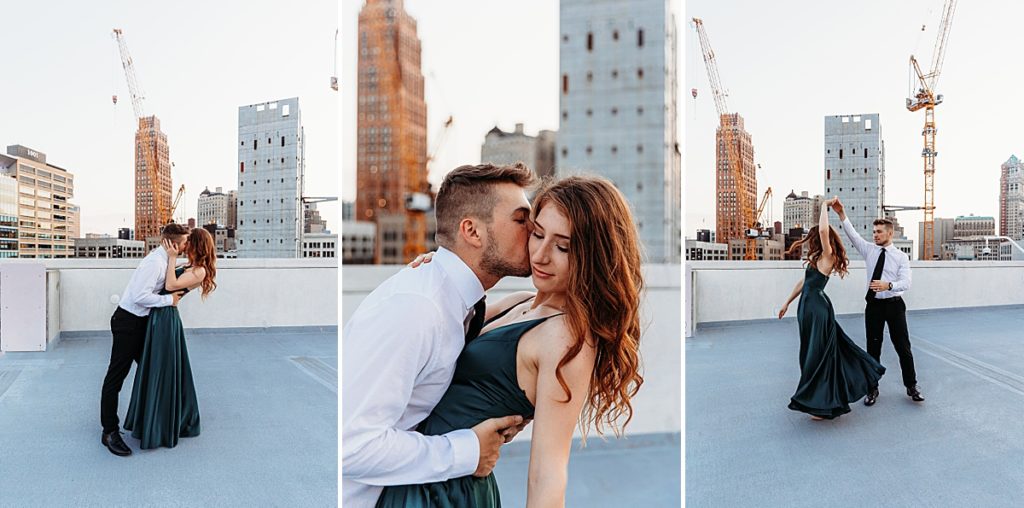 engagement photos on top of garage