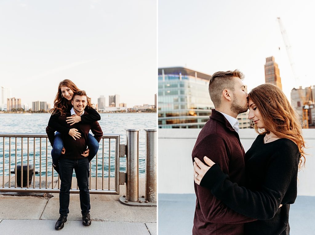 couple being playful in detroit during photo session