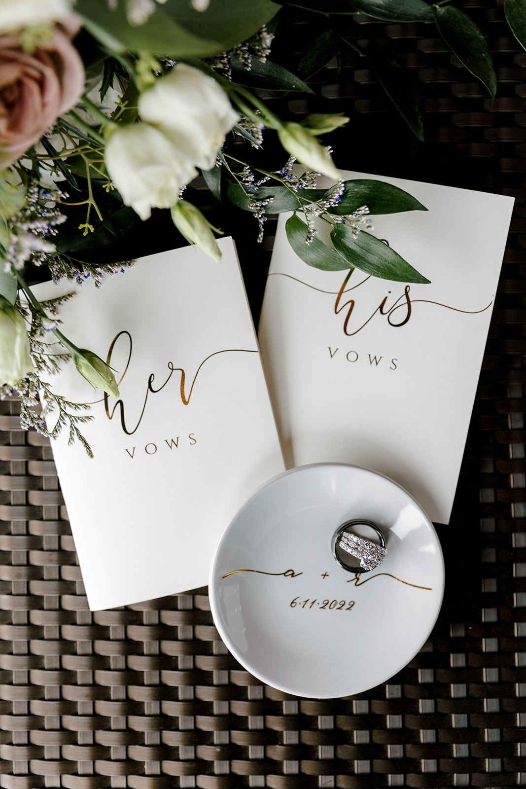 photo of his and her vows with rings with Michigan wedding photographer Port 393 Wedding In Holland, Michigan | Allie + Ryan