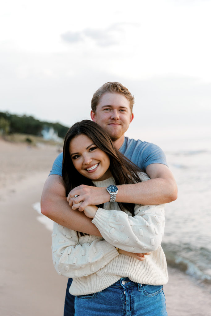 Couple hugging during engagement session