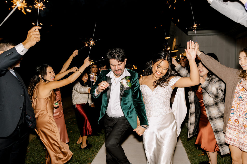 bride and grooms sparkler exit