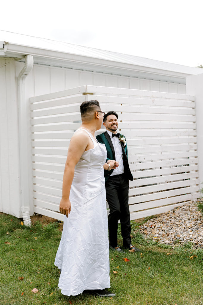 fake first touch with groom and groomsman