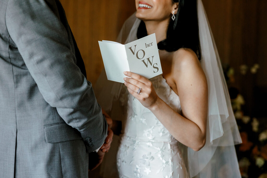 Bride reads her vows to groom during mocha-themed wedding in downtown Detroit