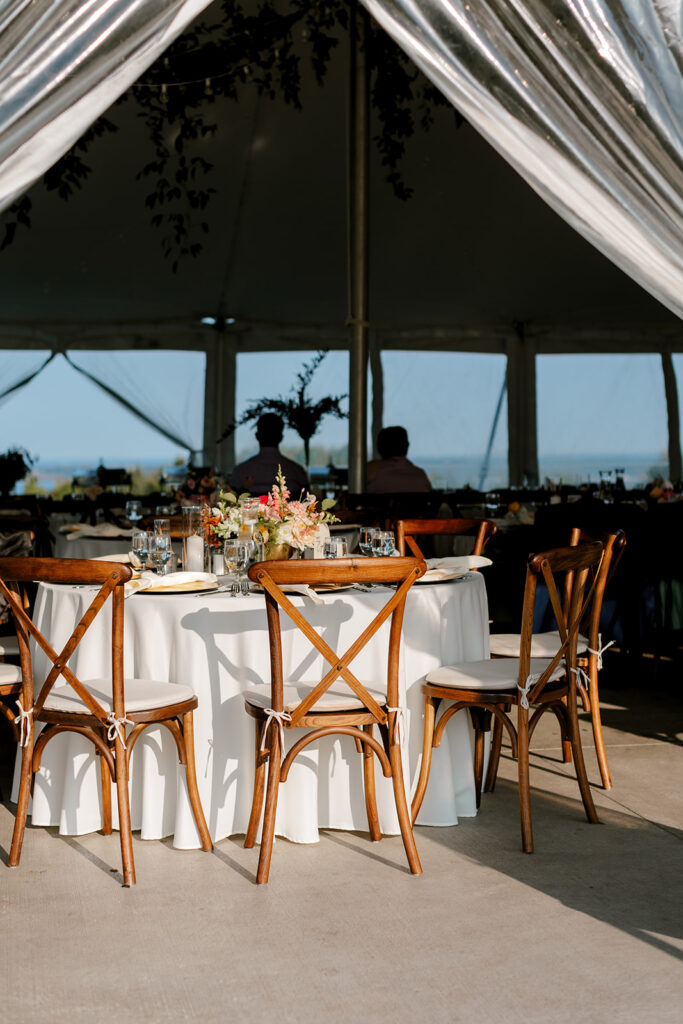 Sunlight hits the reception tables